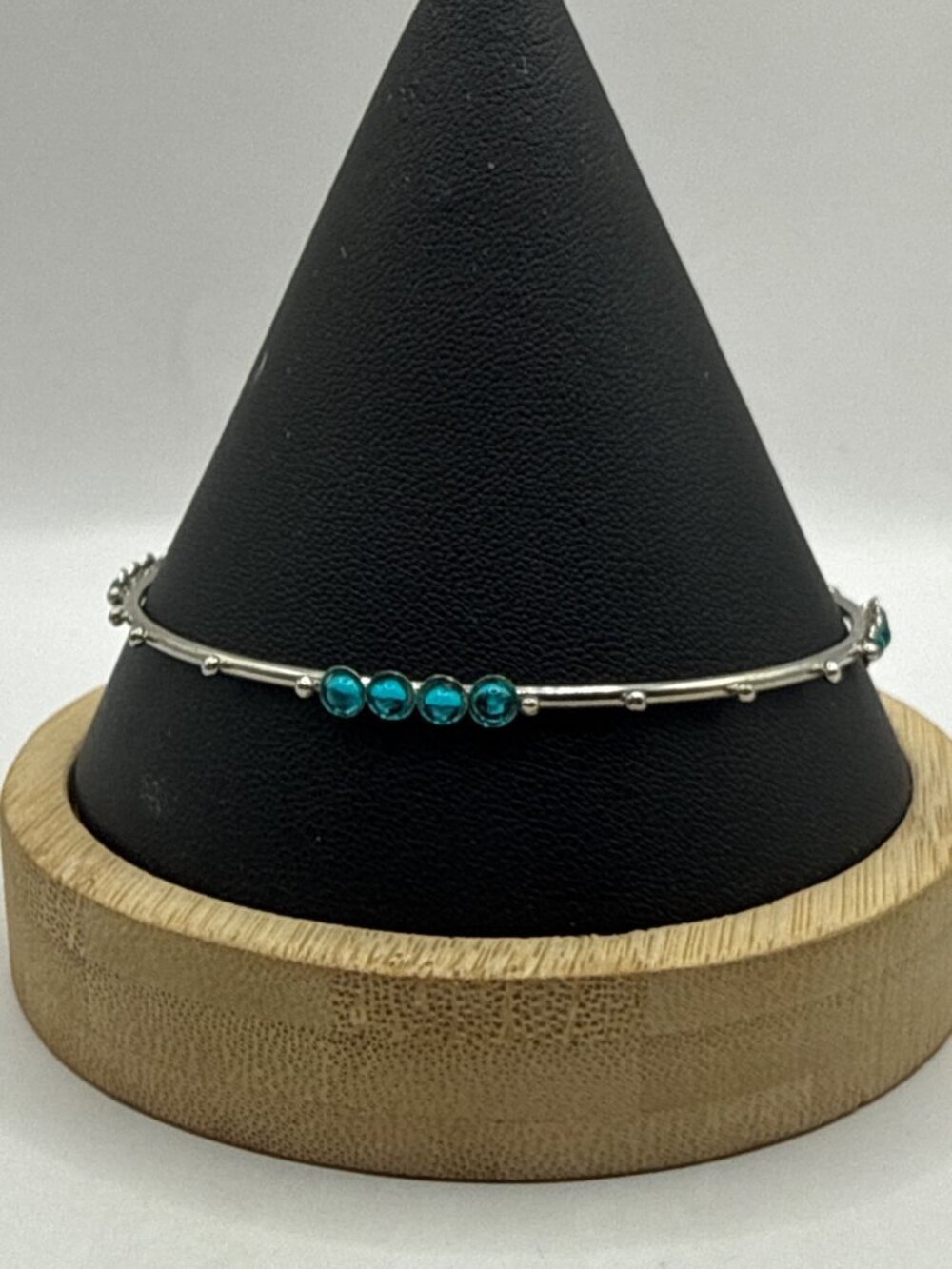 Dainty Boho Silver Tone Blue Rhinestone Bangle Bracelet Minimalist